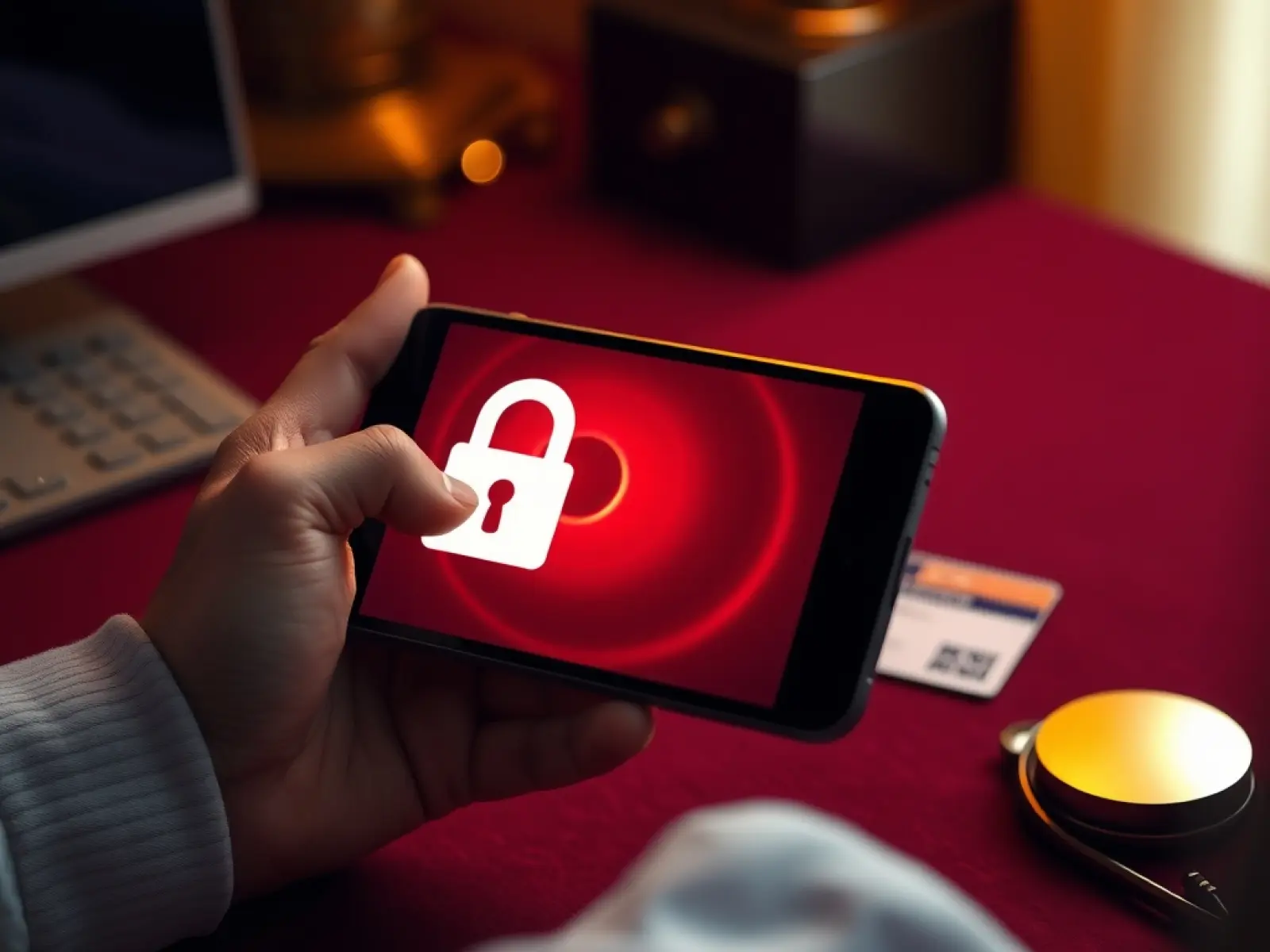 Smartfon z zabezpieczeniem konta i dokument tożsamości